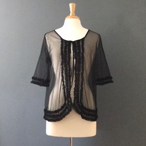 Vintage Black Sheer Tie Front Top